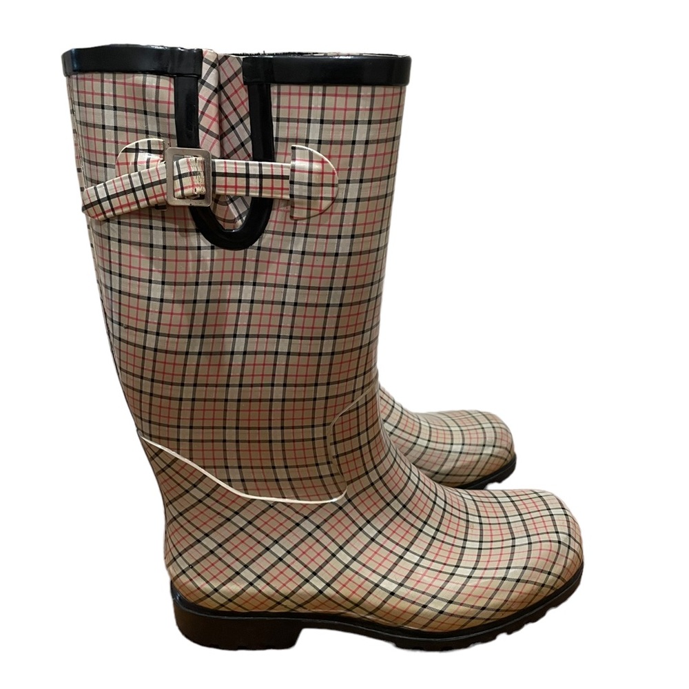 Lower East Side Checkered Plaid Rain Boots Size 9 - Picture 2 of 11